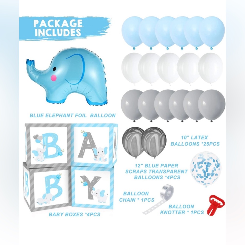 Blue elephant baby balloon box decoration diy
